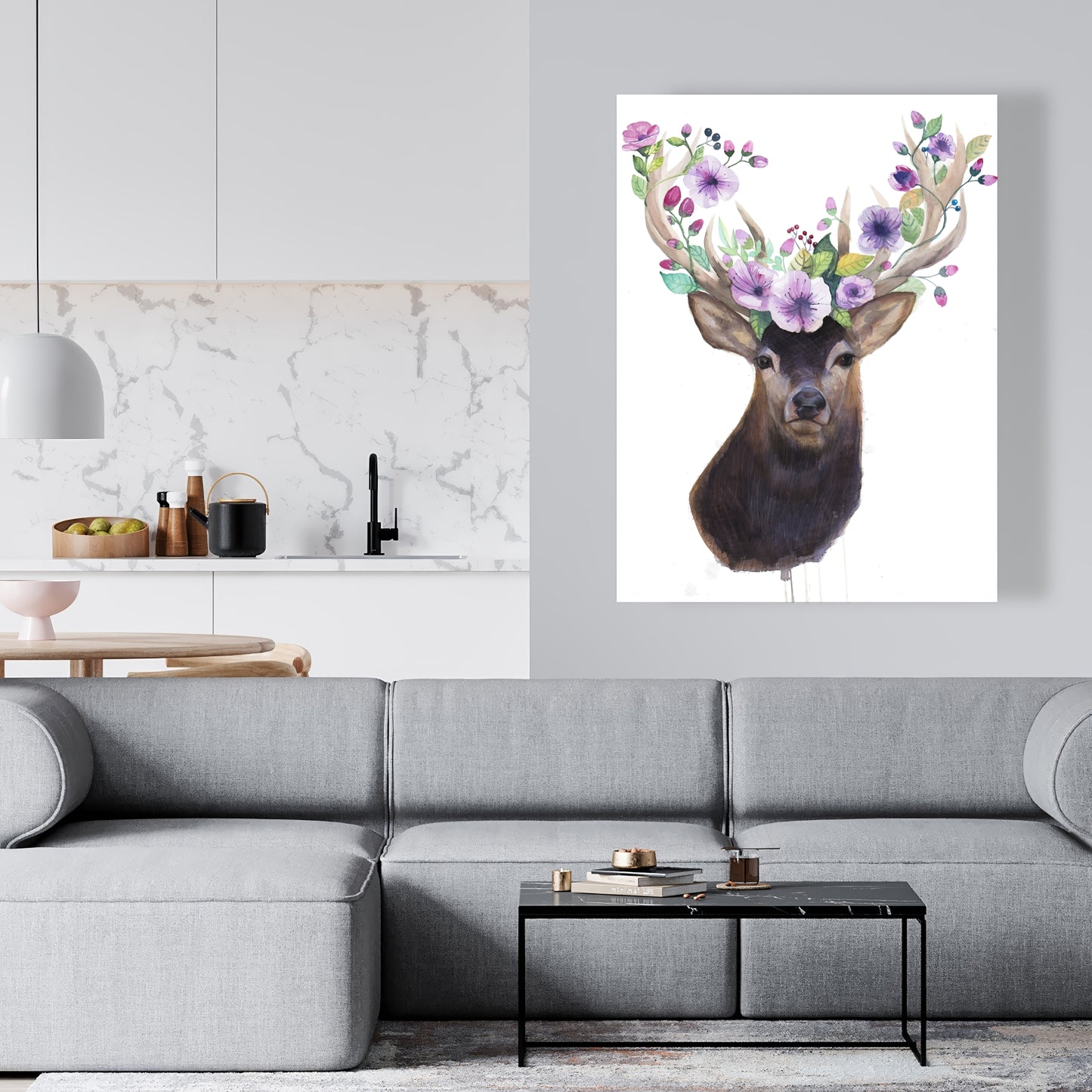 Romantic Animals Roe Deer Head Canvas - Home Decor