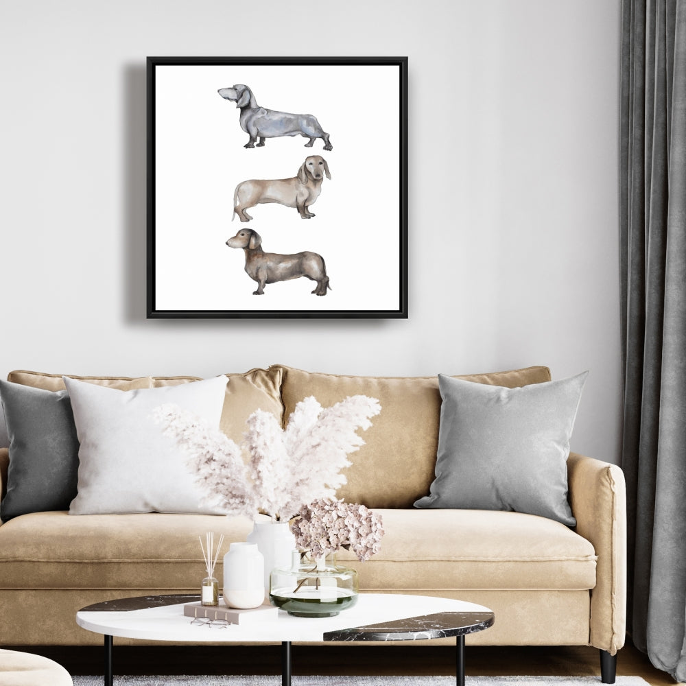 Toile encadrée représentant un petit teckel | Décoration pour chambre d'enfant