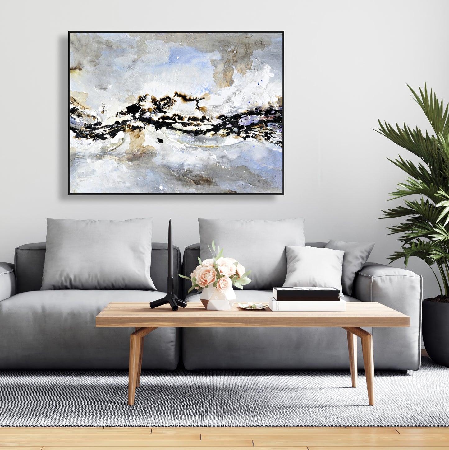 Toile texturée à vagues abstraites | Art encadré à formes bleues