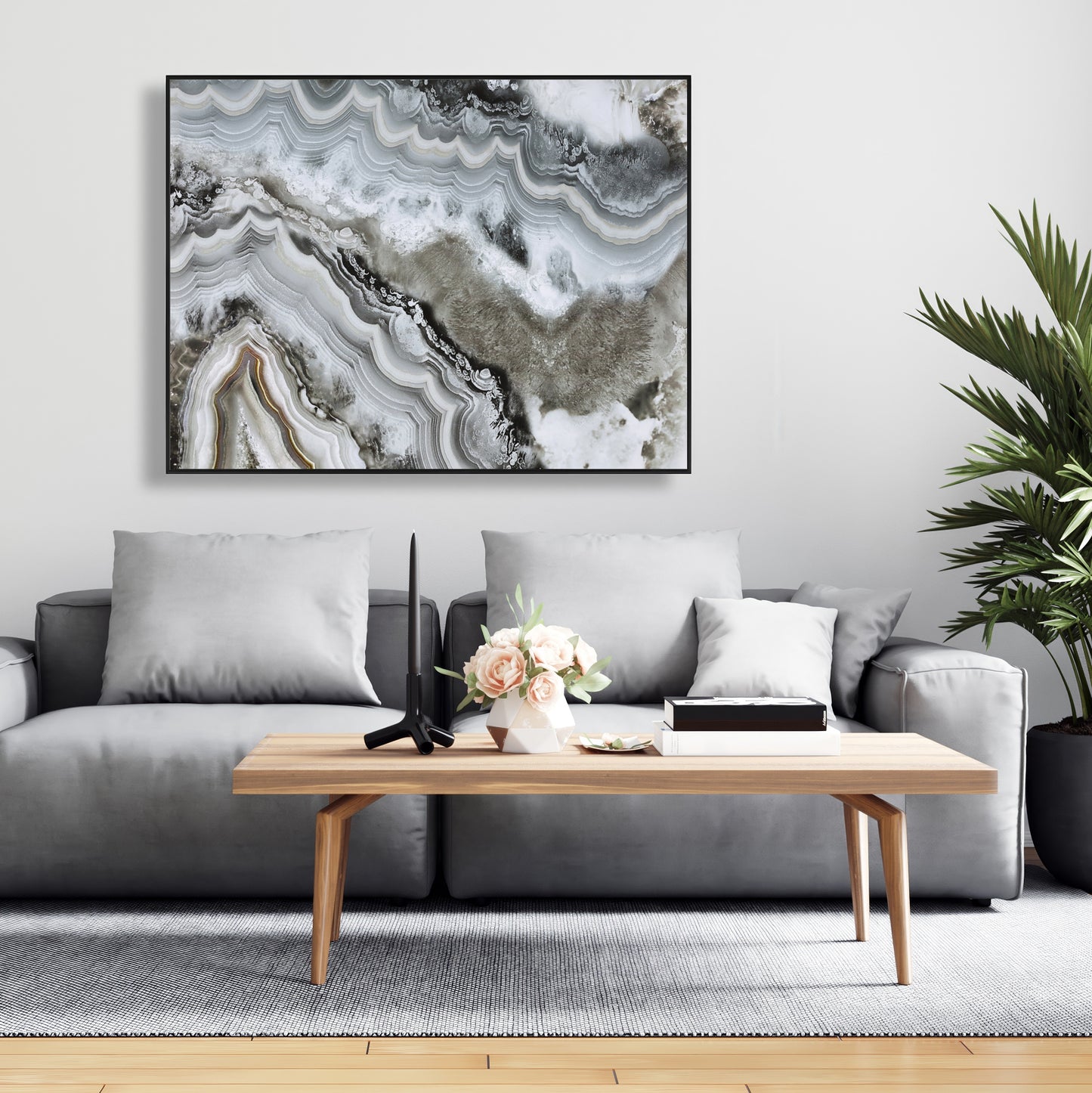 White Abstract Geode Framed Canvas - Hyperrealist Home Decor