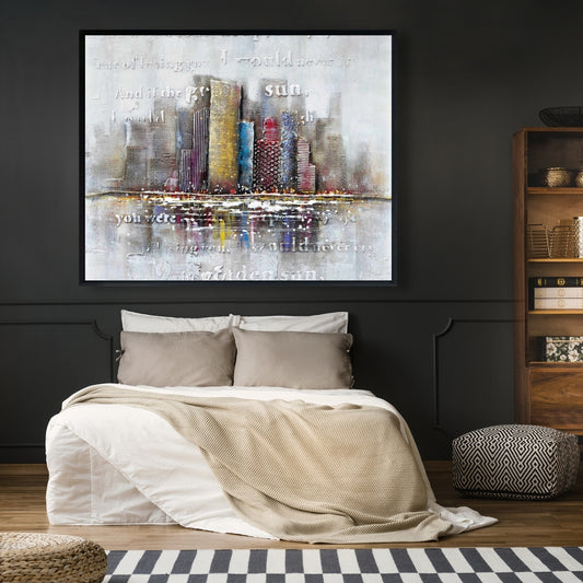 Buildings with Typography in Relief Canvas | Home Decor Art