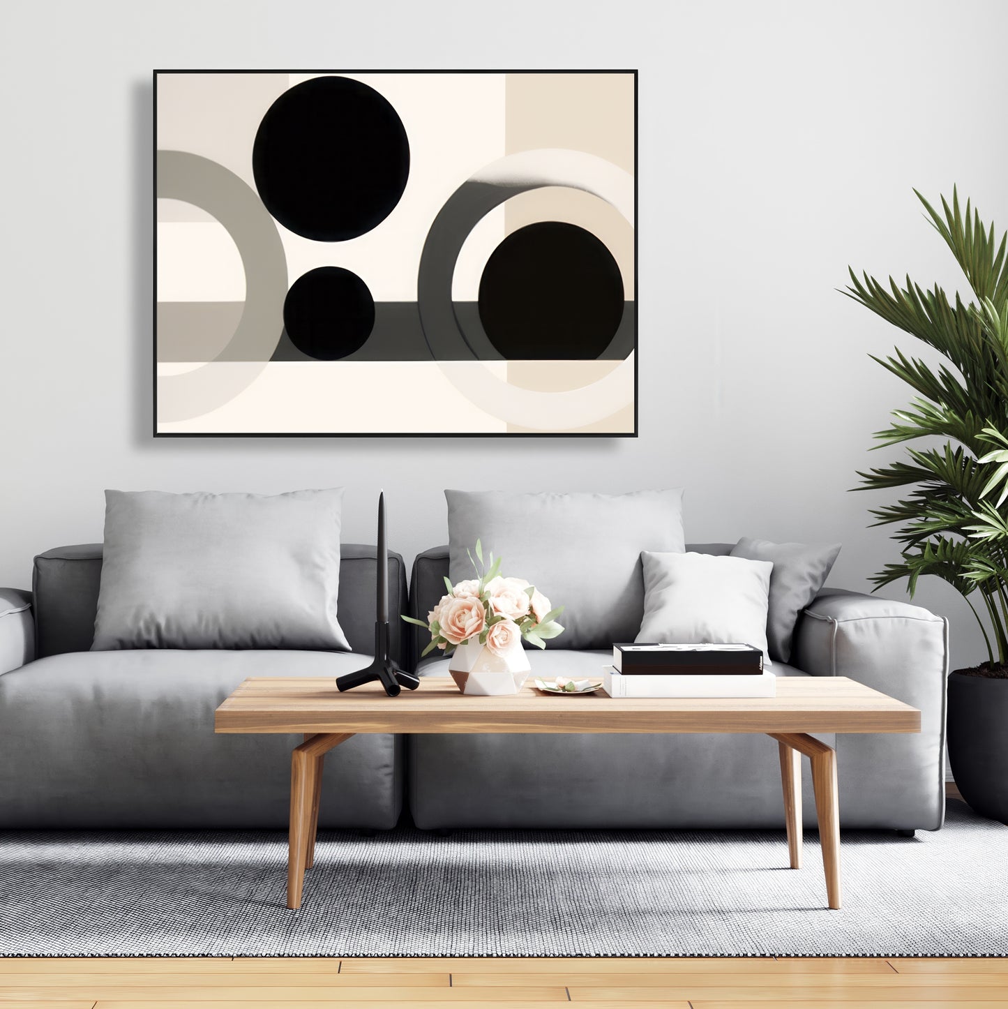 Grouped Shapes Minimalist White Framed Canvas | Home Decor