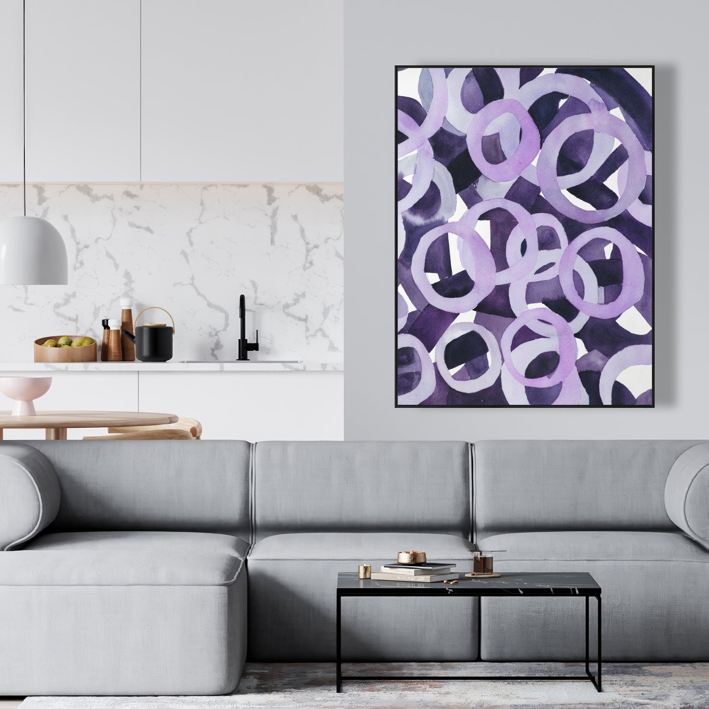 Anneaux violets abstraits | Toile encadrée pour décoration d'intérieur