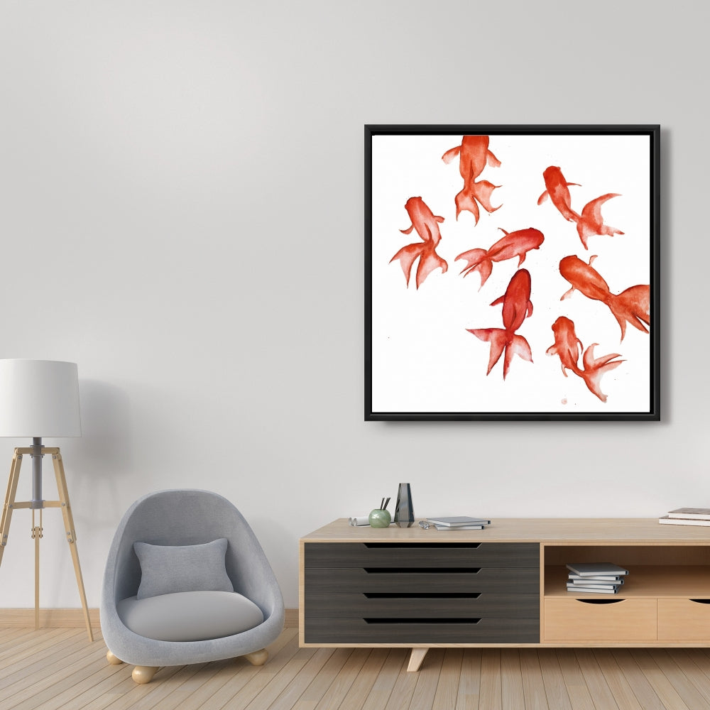 Toile Animaux d'Asie | Poissons rouges, décoration d'intérieur encadrée