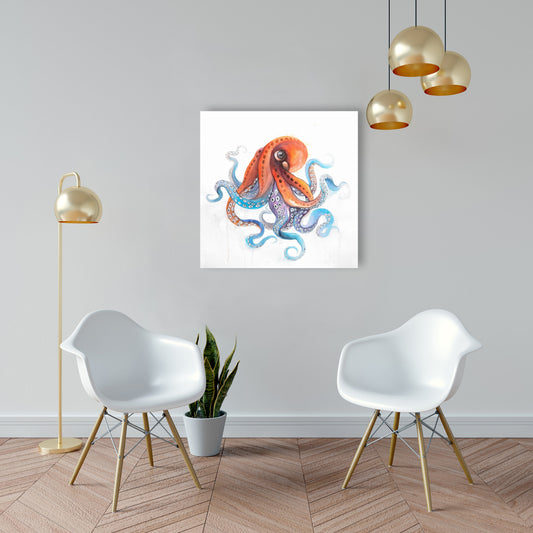 Toile bleue amusante et colorée avec pieuvre | Décoration aquatique