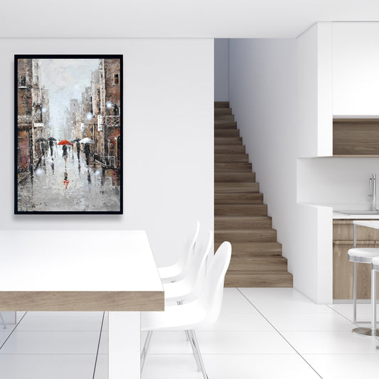 Toile City Rain - Cadre marron | Décoration murale pour chambre à coucher