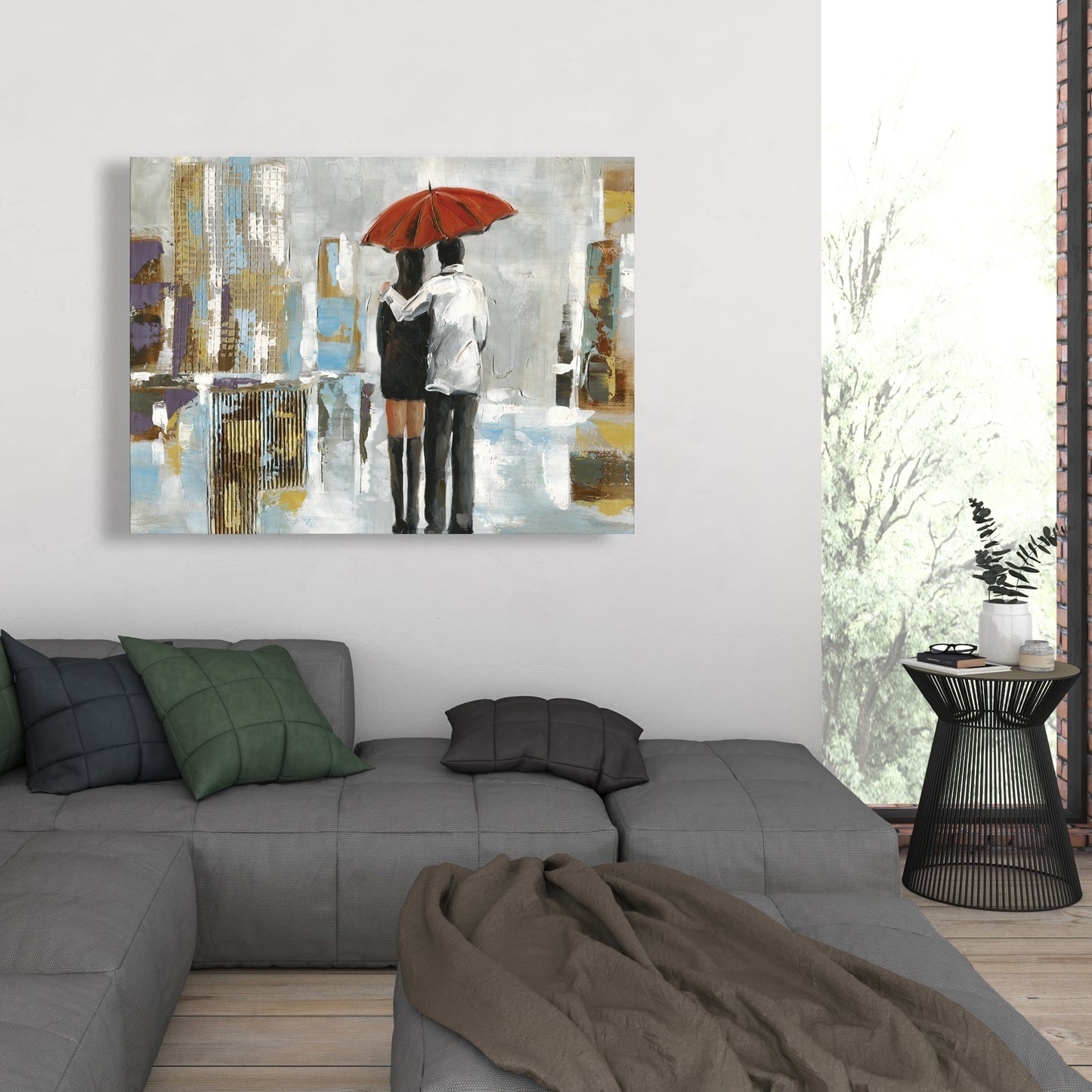 Couple Walking Under Umbrella | Abstract Canvas Home Decor