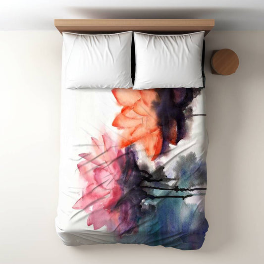 Watercolor Lotus Flowers Blue Exotic Floral Duvet Cover