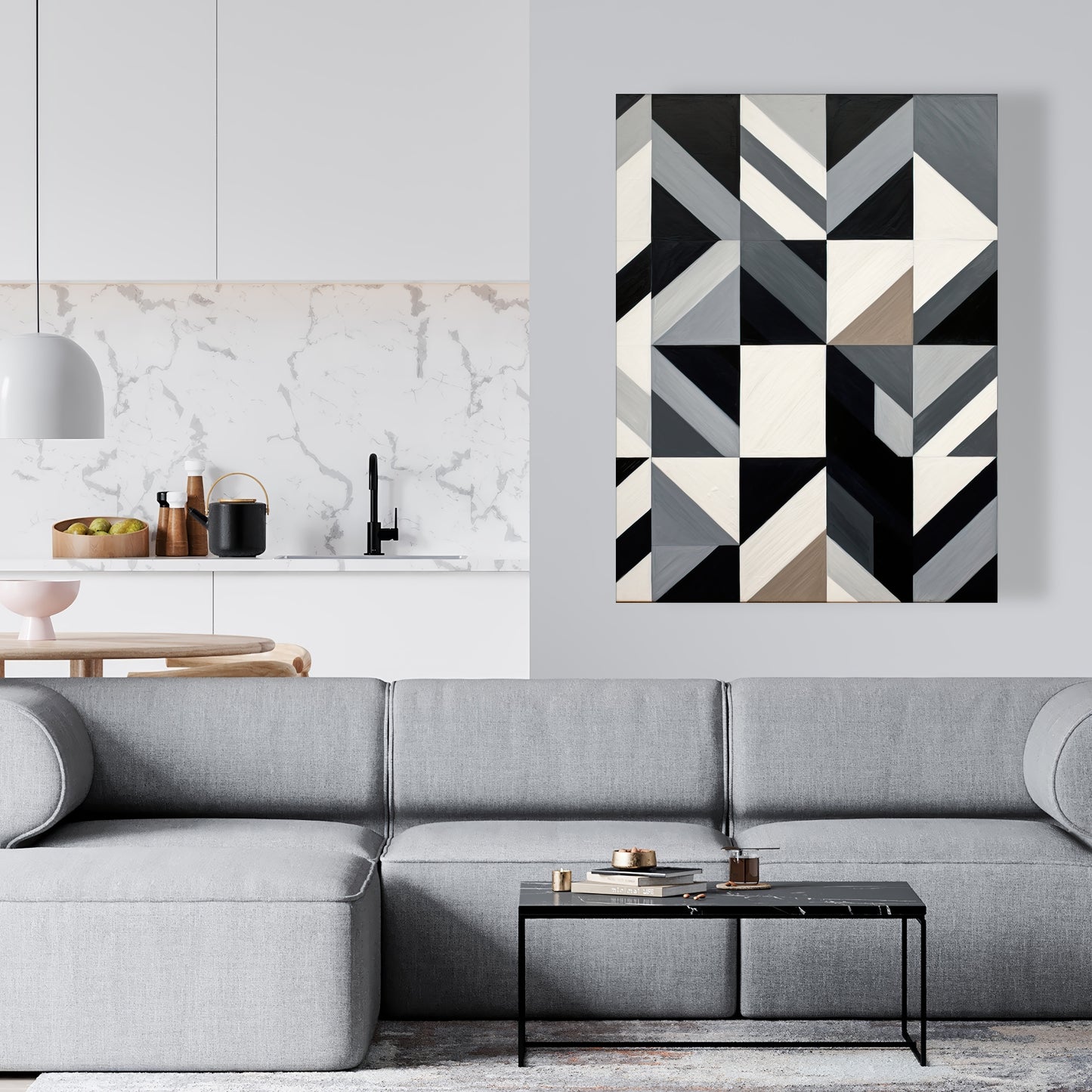 Toile minimaliste aux formes brunes quadrillées - Décoration d'intérieur moderne