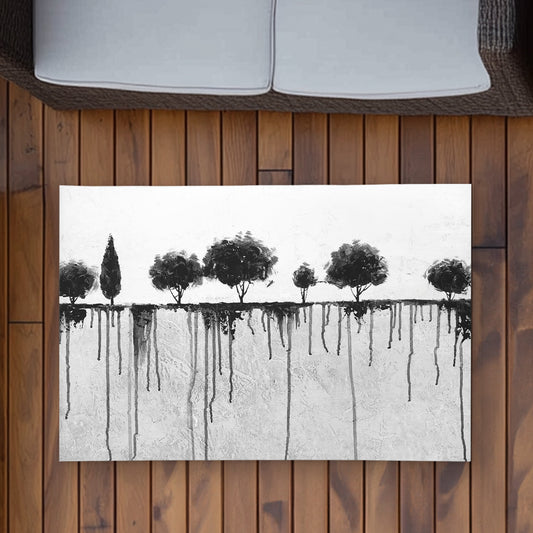 Ink Bleeding Trees - Black & White 2'x3' Outdoor Area Rug