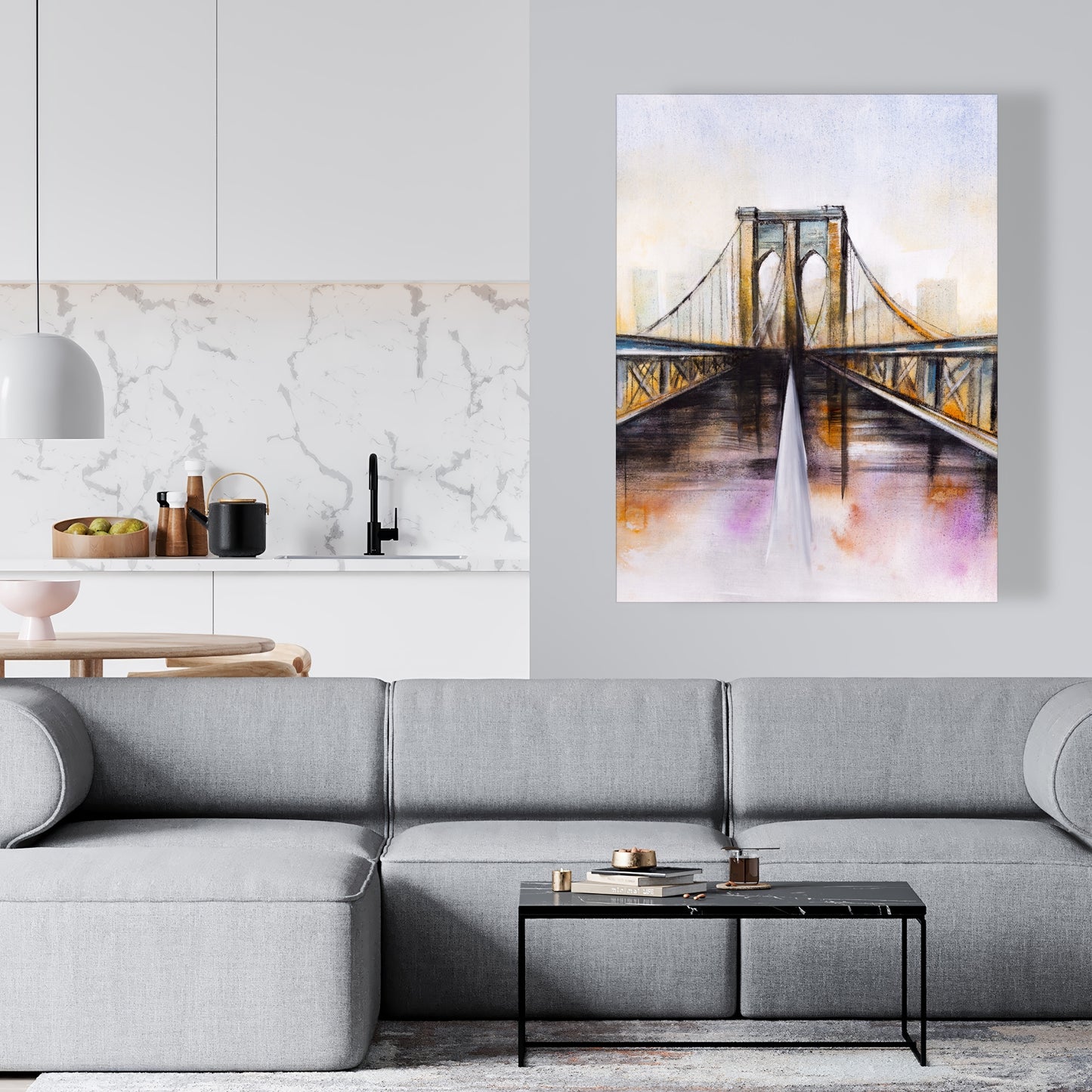 Toile romantique bleue colorée du pont de Brooklyn - Décoration d'intérieur