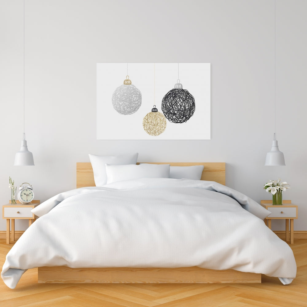 Toile « Trois boules de Noël » – Décoration murale moderne pour chambre à coucher