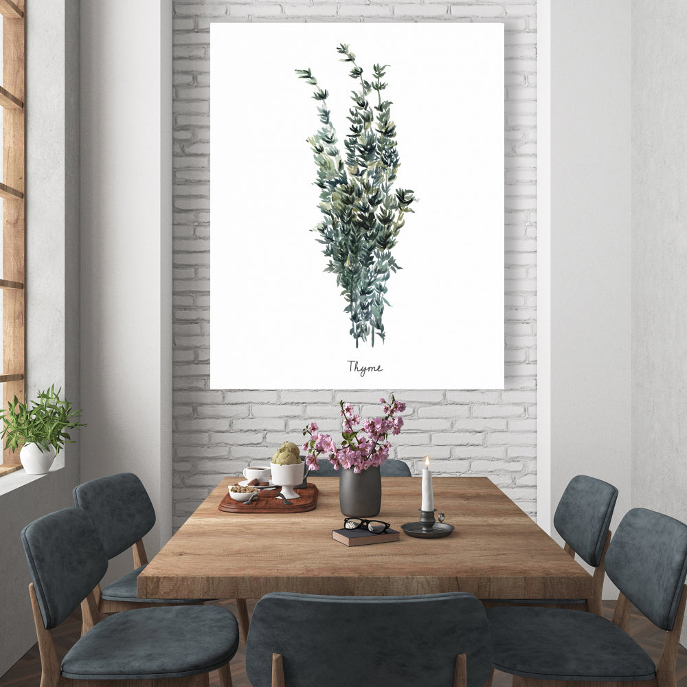 Toile « Feuilles de thym » | Décoration murale de cuisine blanche