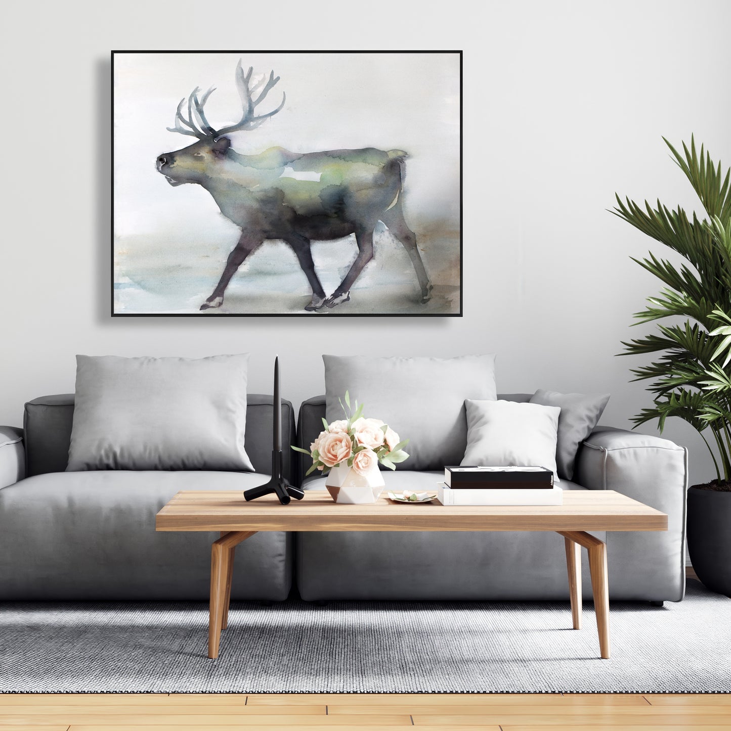 Toile de chambre à coucher « Caribou » bleu | Décoration d'intérieur encadrée