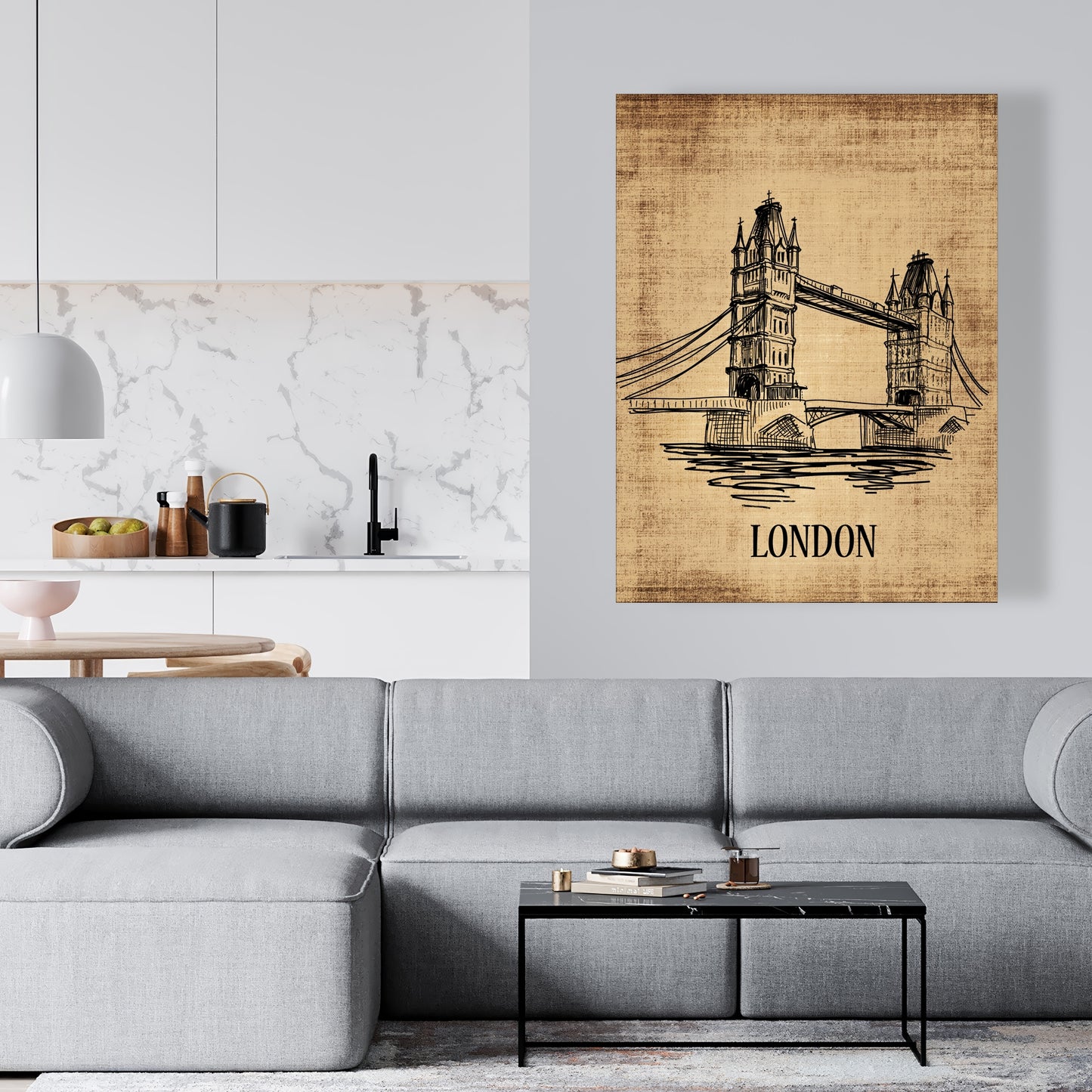 Illustration sur toile du Tower Bridge | Décoration d'intérieur typographique et symbolique