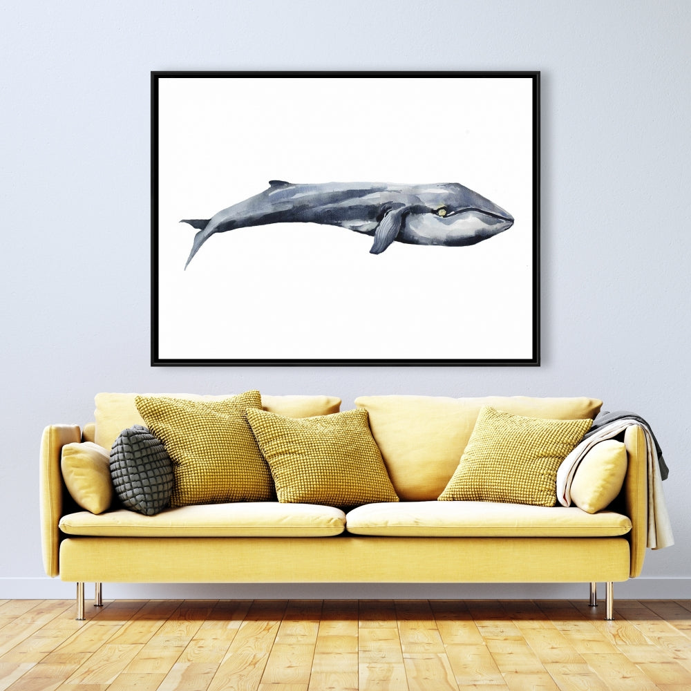 Watercolor Whale Blue Framed Canvas | Aquatic Home Decor