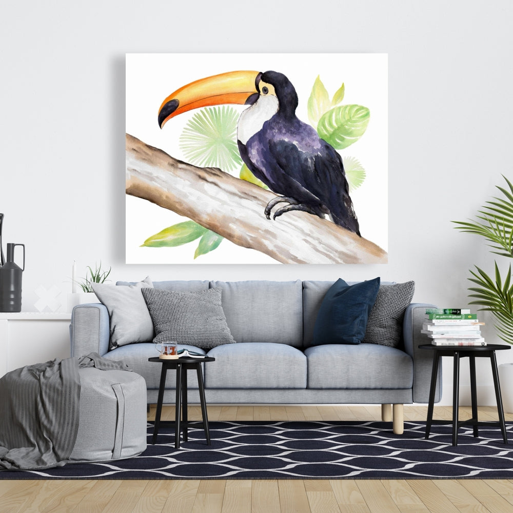 Toile Toucan perché - Décoration murale de chambre à coucher avec arbres et animaux