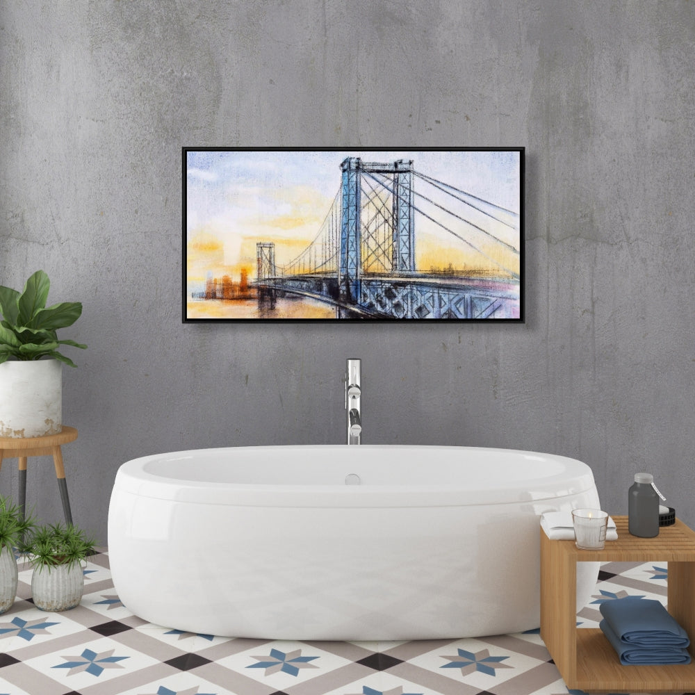 Toile encadrée abstraite représentant le pont de Brooklyn - Décoration murale pour chambre à coucher