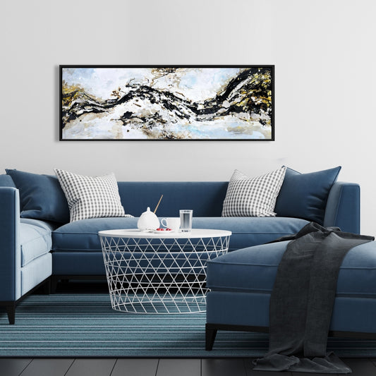 Toile à formes abstraites bleues – Décor texturé avec éclaboussures de peinture