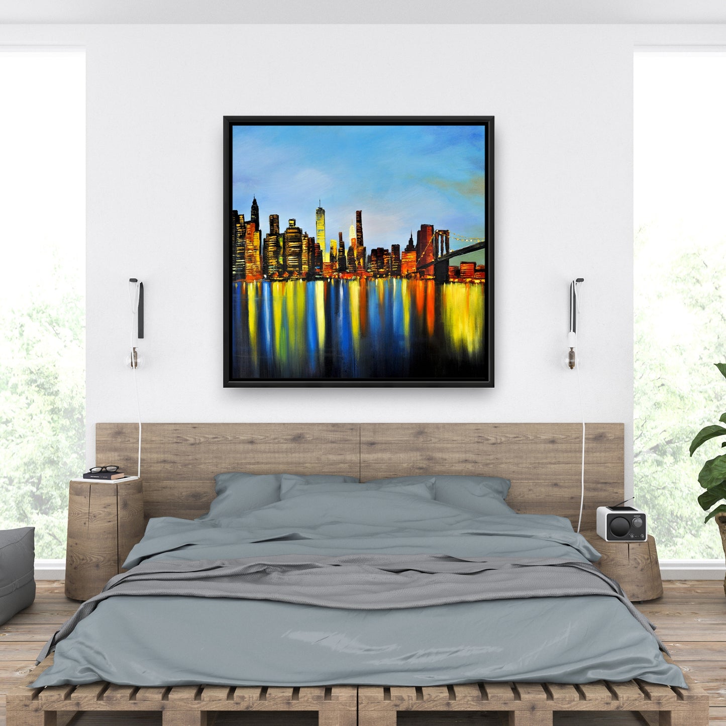 Ville de nuit avec pont | Toile encadrée | Décoration d'intérieur