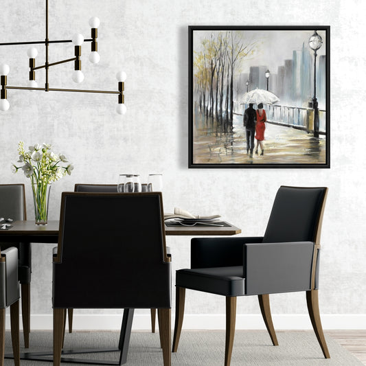 Toile Arbres contemporains | Décor Couple marchant sous la pluie