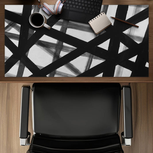 White Contemporary Desk Mat - Abstract Bold Lines Decor