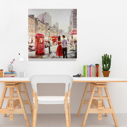 Couple marchant sur toile rouge | Décoration murale contemporaine pour chambre à coucher