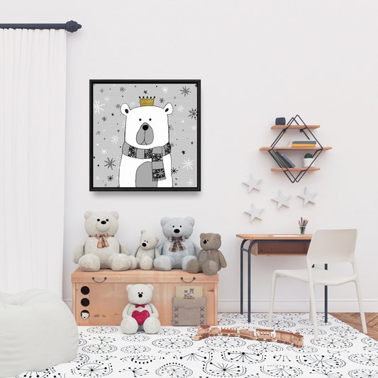 Beautiful Bear Gray Framed Canvas | Livingroom Wall Art Decor