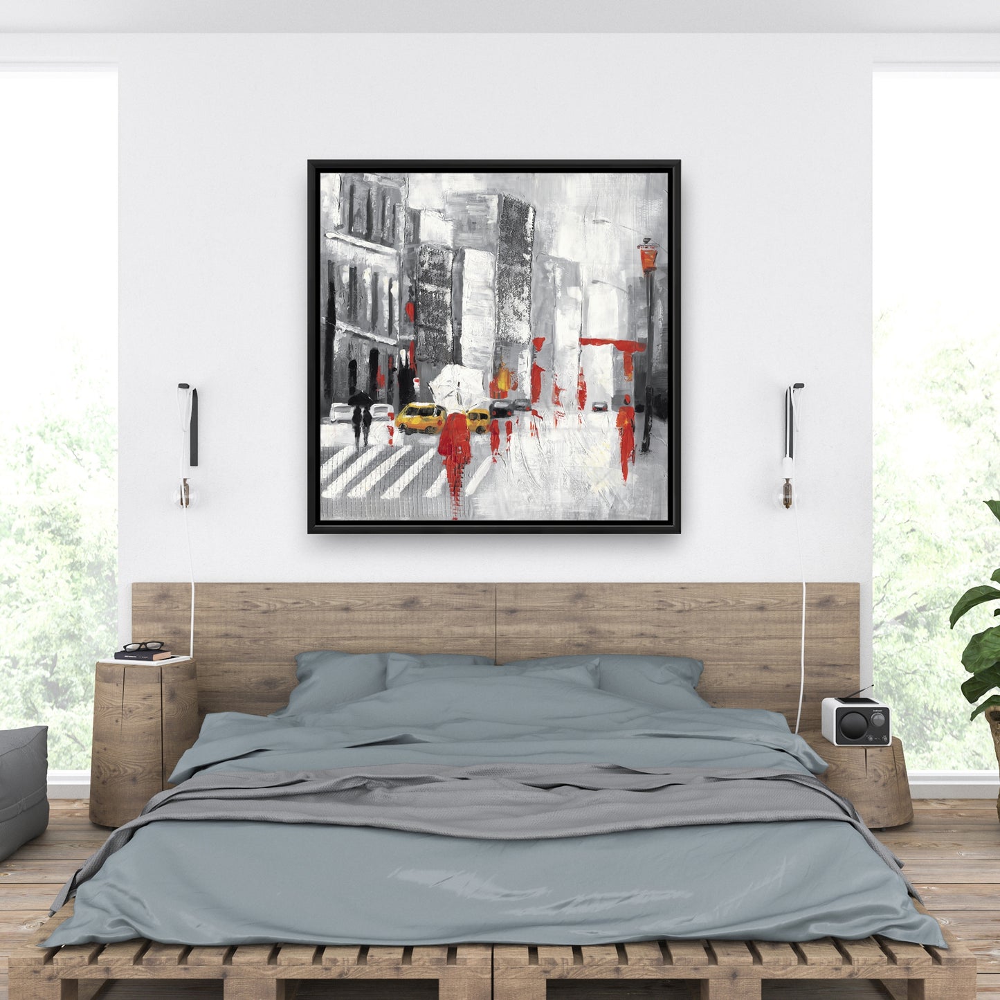 Rue urbaine nuageuse abstraite | Toile encadrée « Villes grises »