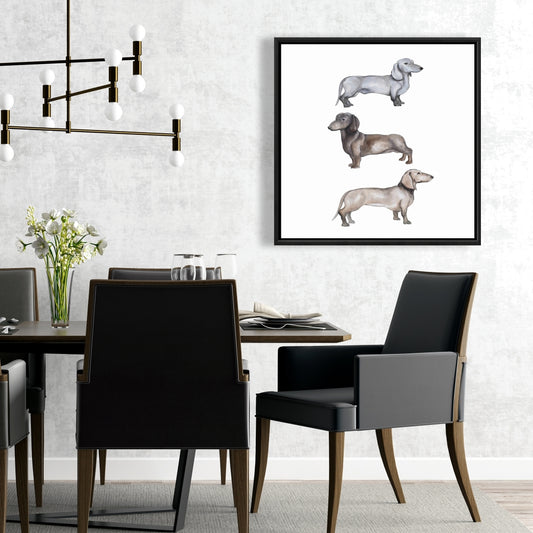 Scandinavian Dachshund Dogs Framed Canvas | Bedroom Decor