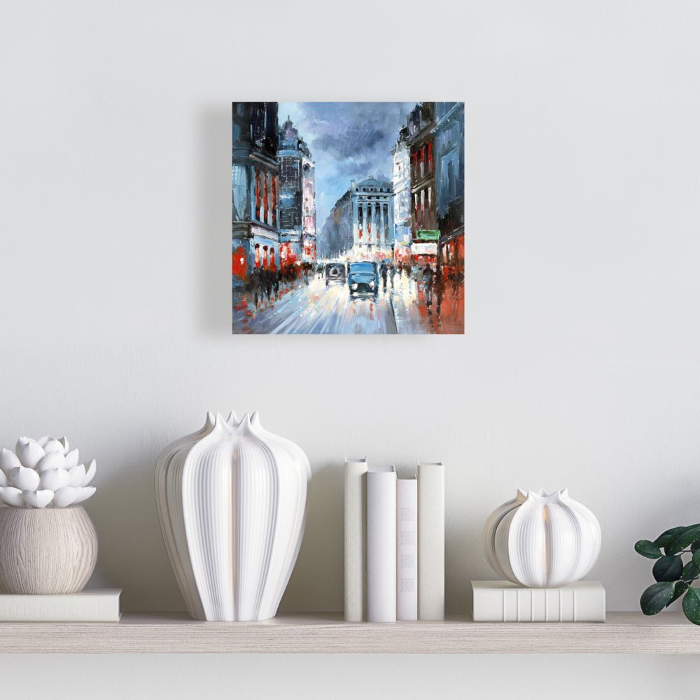 Abstract Red & Blue City Canvas | Bedroom Wall Art Decor