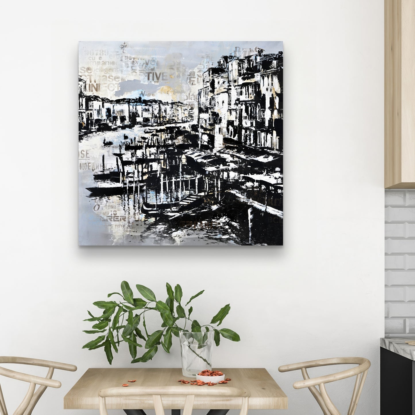 Abstract Venise Port Canvas - Blue Boat Bedroom Wall Art