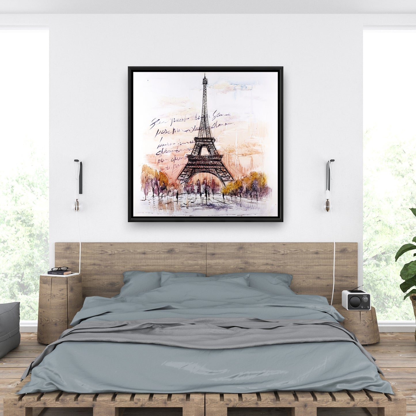 Croquis de la Tour Eiffel sur toile | Décoration de chambre romantique grise