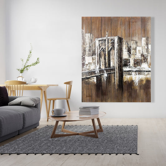 Aged Finish Brooklyn Bridge Canvas | Bedroom Decor - Brown
