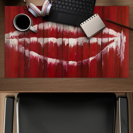 White Industrial Bedroom Desk Mat - Graffiti Mouth Home Decor