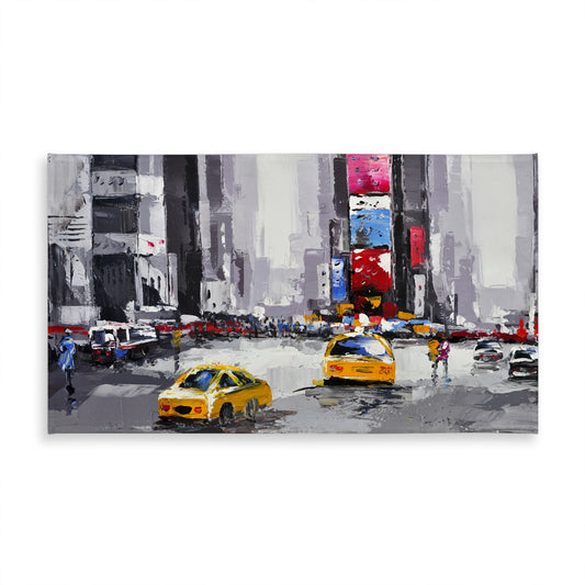 Blue Contemporary Tablecloth - Abstract Street with Yellow Taxis