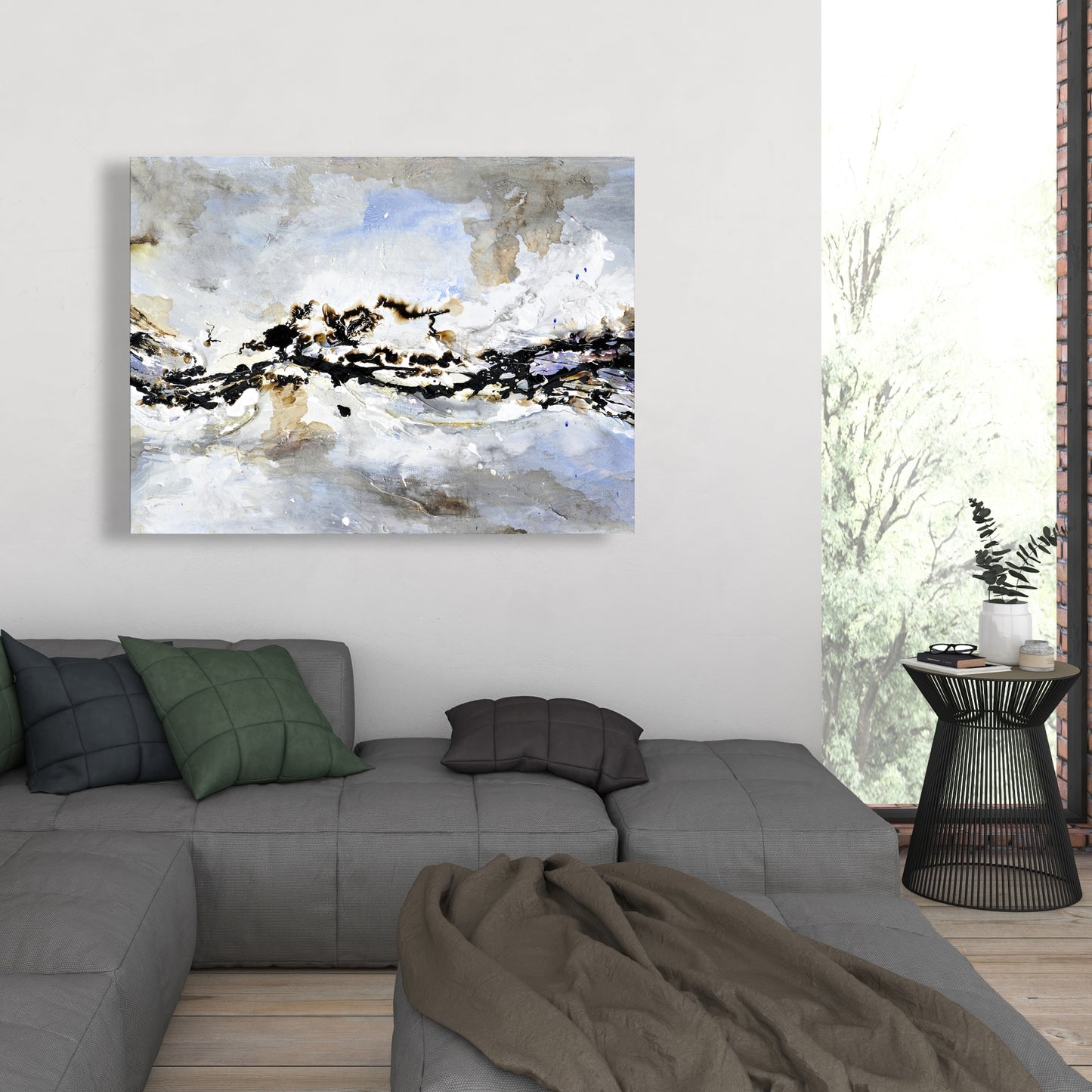 Toile texturée à motif vague abstraite bleue | Décoration d'intérieur