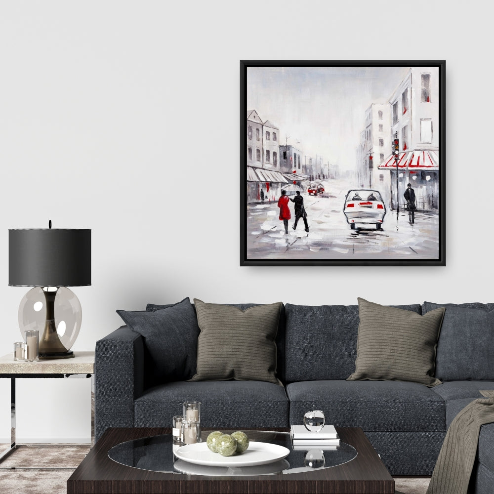 White Contemporary Bedroom Canvas | Peaceful Street Scene Decor