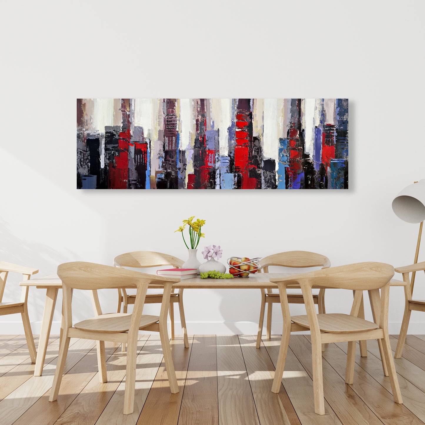 Toile abstraite de bâtiments rouges et bleus – Décoration d'intérieur