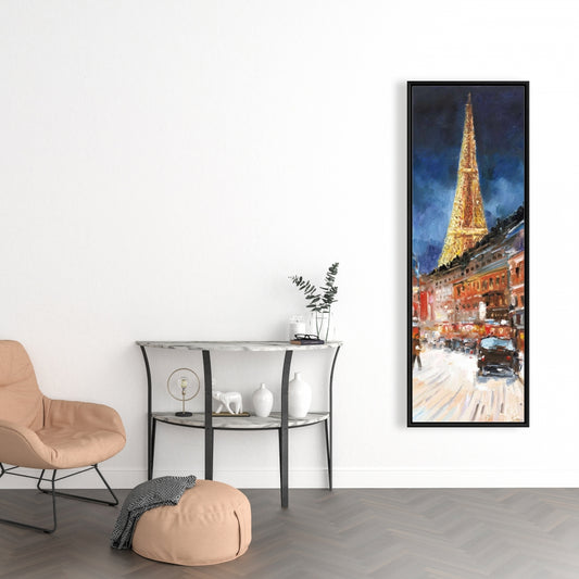 Toile Paris illuminé | Cadre bleu | Décoration d'intérieur contemporaine
