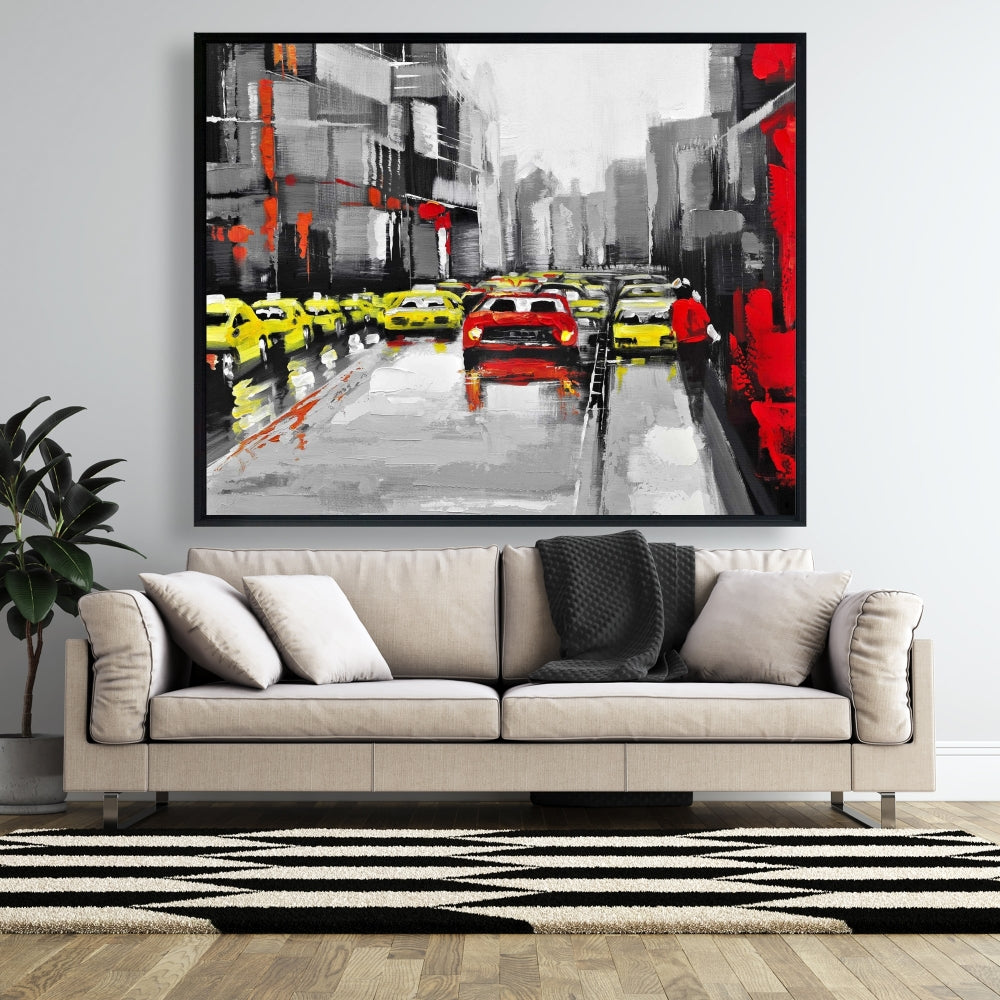 Toile abstraite avec circulation et pluie - Décoration murale industrielle