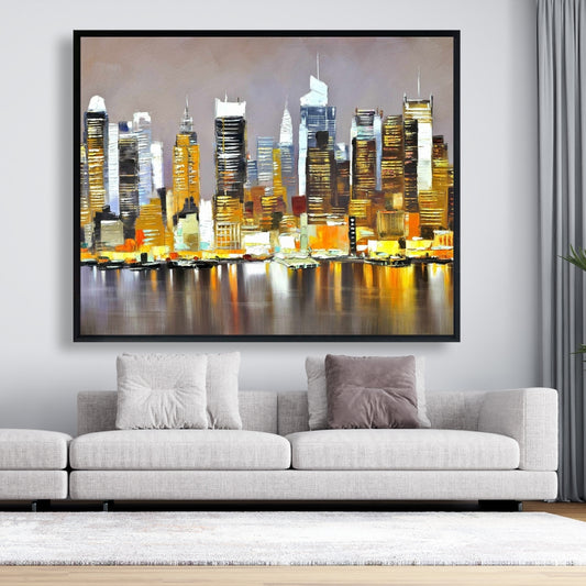 Toile encadrée | Décoration d'intérieur : Gratte-ciels texturés la nuit
