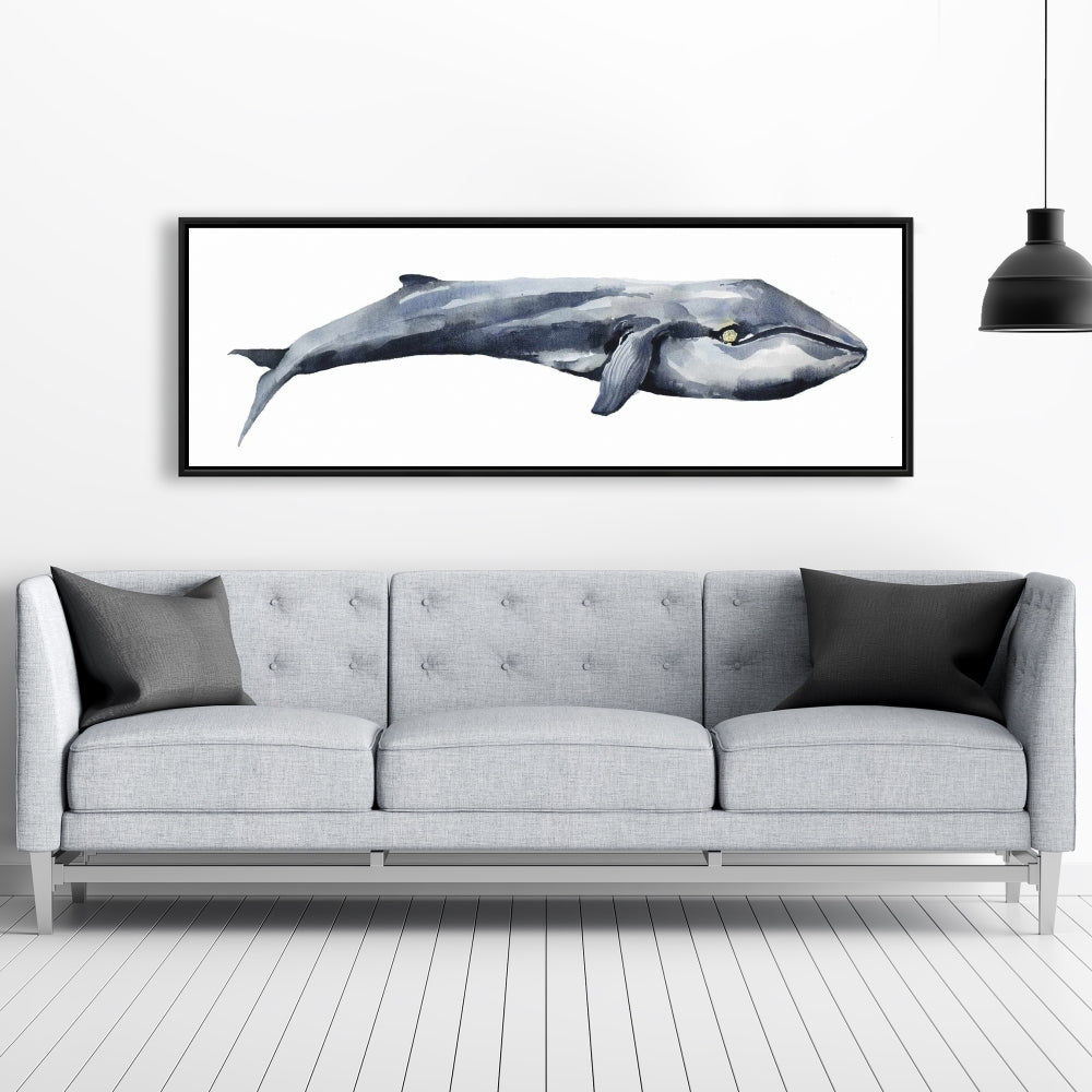 Watercolor Whale Blue Framed Canvas | Aquatic Home Decor