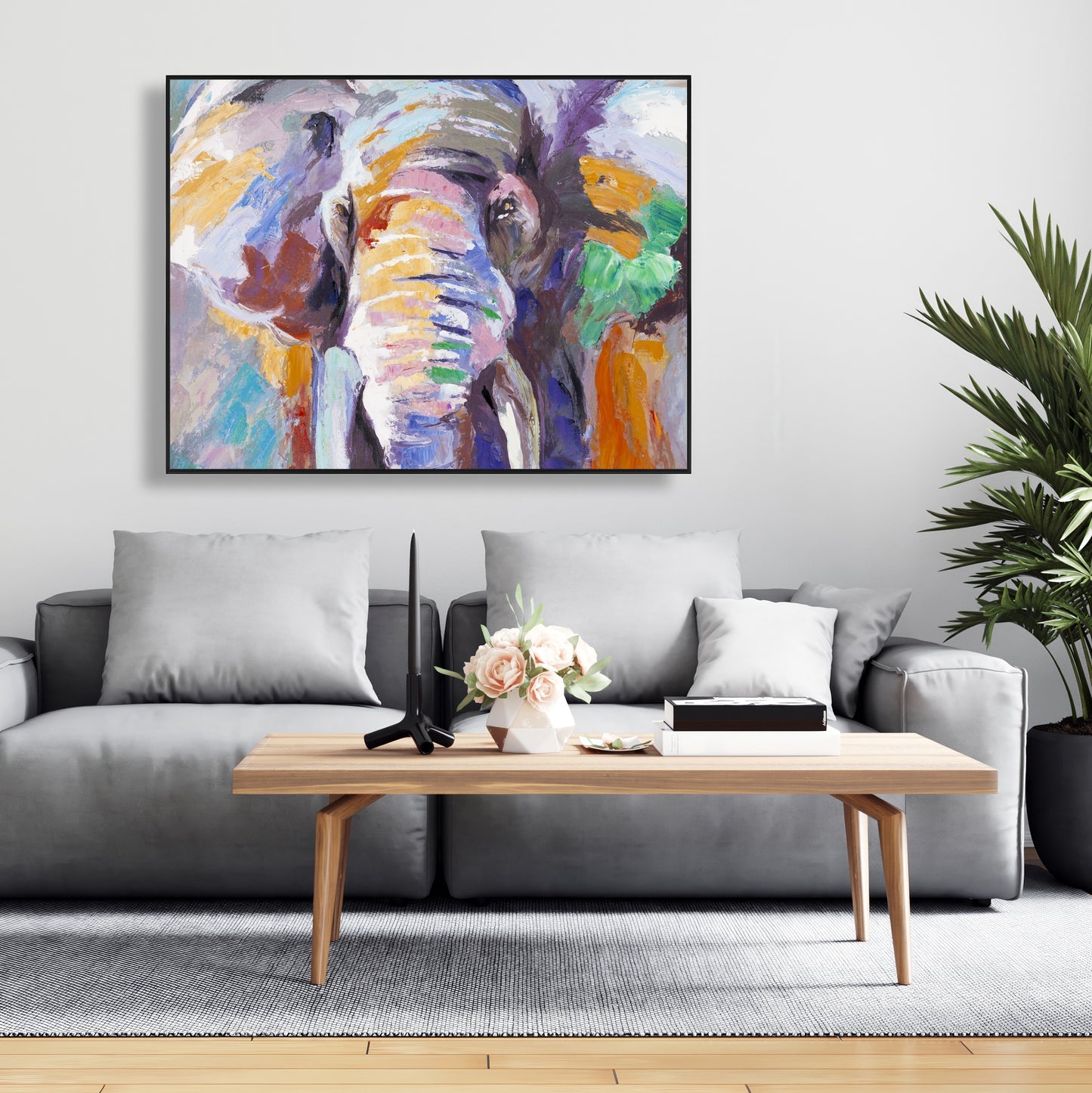 Éléphant aux couleurs pastel | Toile décorative violette pour chambre à coucher