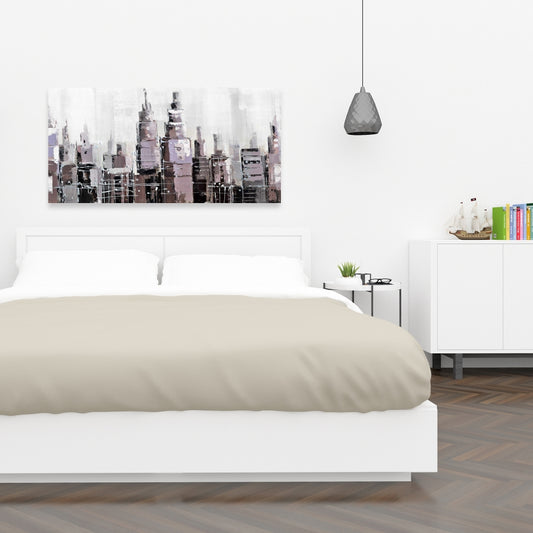 Toile abstraite représentant un paysage urbain en niveaux de gris – Décoration murale blanche pour chambre à coucher