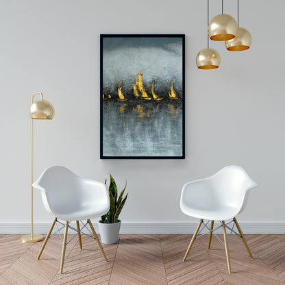 « Mettez les voiles » – Toile encadrée abstraite bleue contemporaine