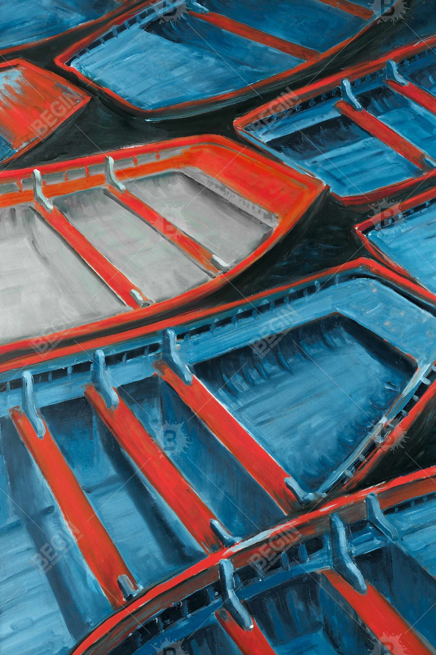Small Blue and Red Canoes Bathroom Decor | Coastal Canvas Art