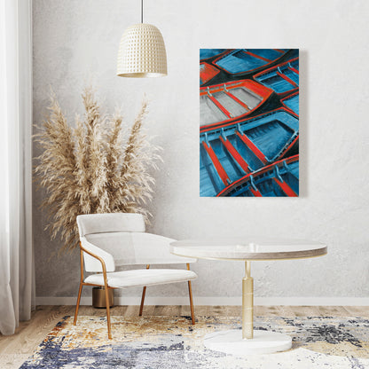 Small Blue and Red Canoes Canvas | Coastal Home Decor