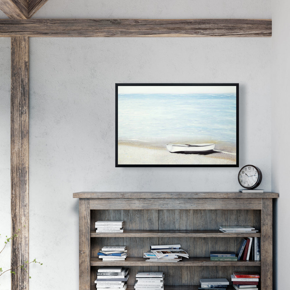Décoration de salle de bain côtière | Toile encadrée « Le long du bateau »