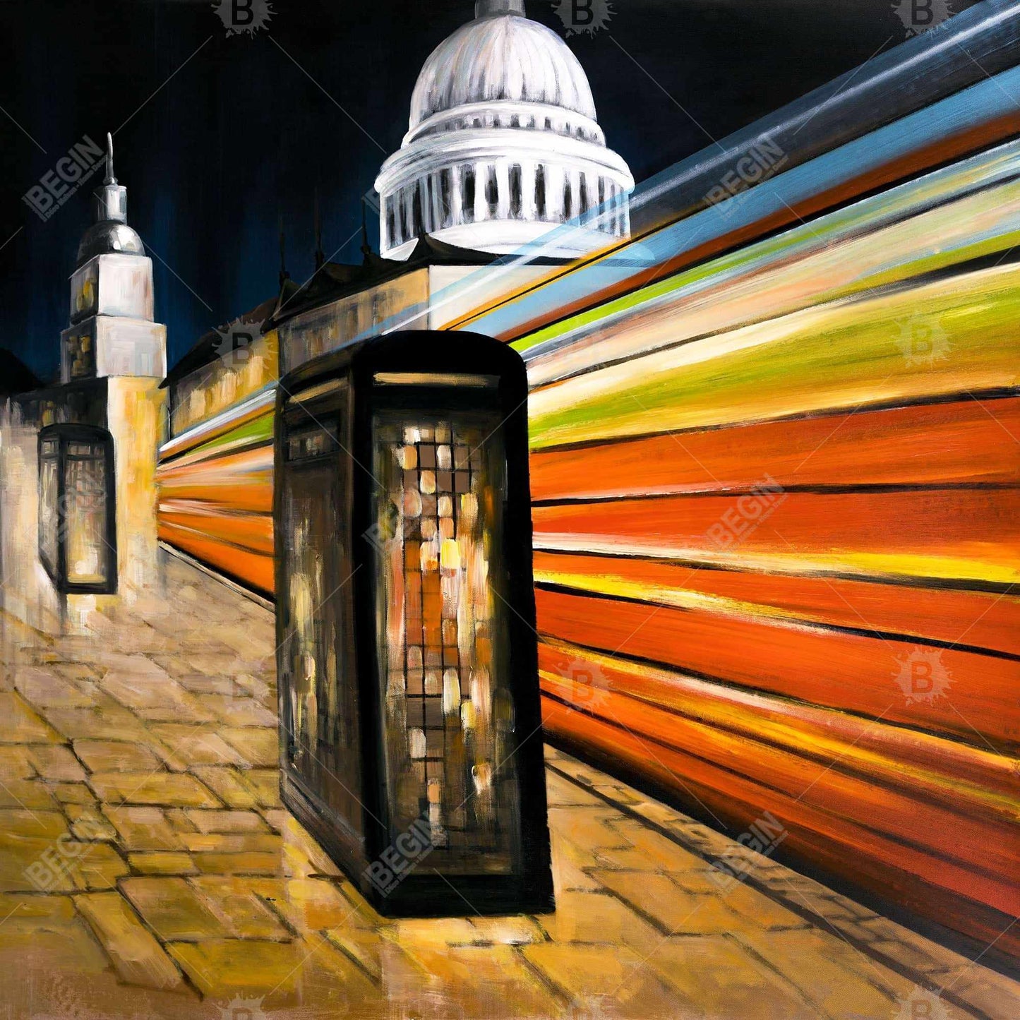 Toile Bus londonien rapide - Décoration de chambre bleue contemporaine